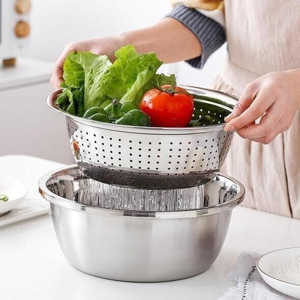 3-in-1 Stainless Steel Mixing Bowl Set with Grater and Sieve