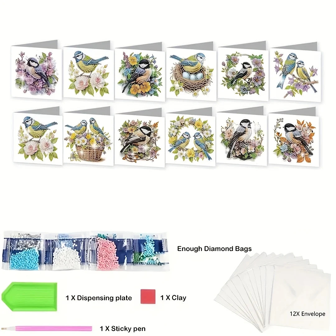 Diamond Painting Greeting Card Set 12 Pieces