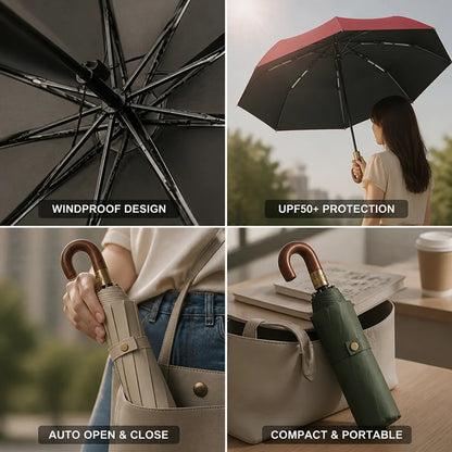 Windproof Automatic Umbrella with UPF50+ Protection