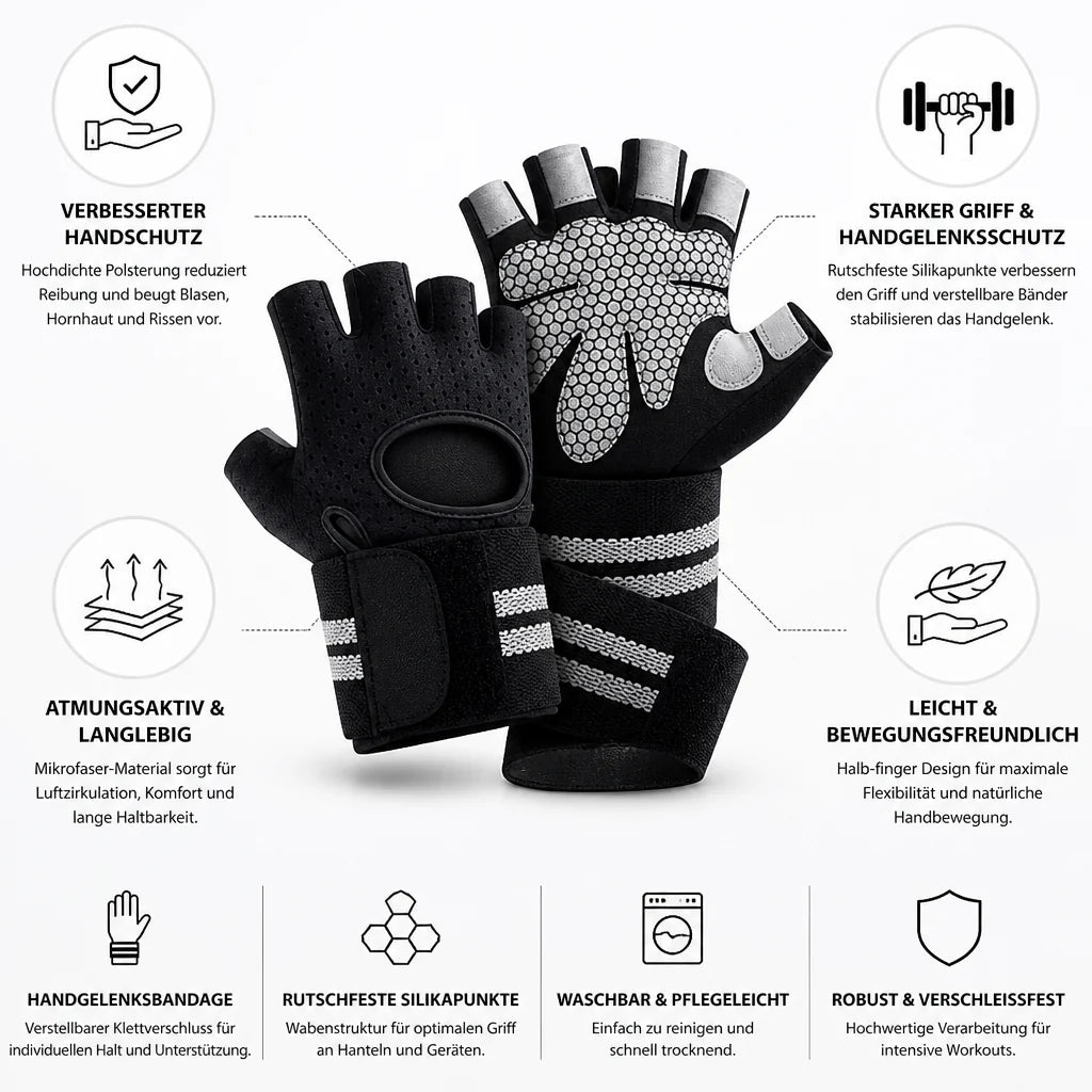 Non-slip Microfiber Padded Wrist Wraps Fitness Gloves (Half-finger)