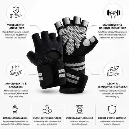 Non-slip Microfiber Padded Wrist Wraps Fitness Gloves (Half-finger)