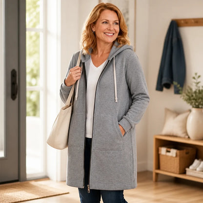 Cotton Blend Fleece Zip-Up Hoodie Tunic