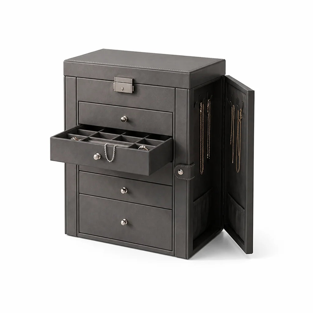 Six-tier jewelry organizer with velvet lining (Built-in mirror & lock)