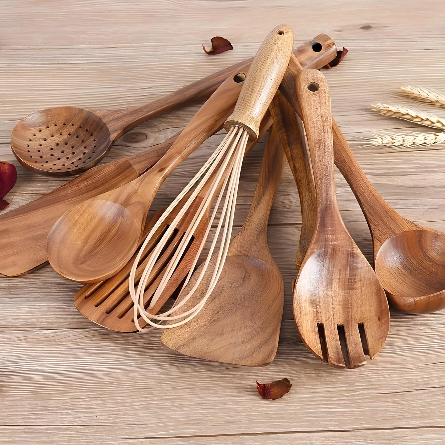 Teak Kitchen Utensil Set 11-Piece with Holder