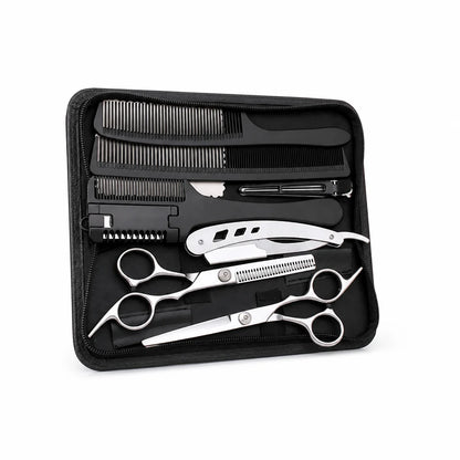 Stainless Steel Hair Scissors Set for Thinning and Cutting (Razor Comb & Case)