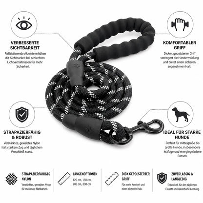 Reinforced Nylon Handle with Padding & Reflective Edge Dog Leash (for Strong Dogs)