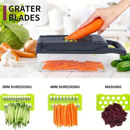 Multifunctional 16-in-1 Vegetable Cutter with Collection Container