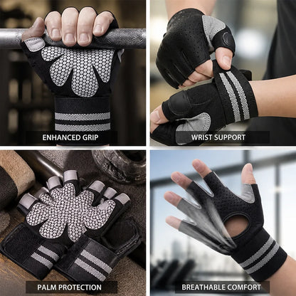 Non-slip Microfiber Padded Wrist Wraps Fitness Gloves (Half-finger)